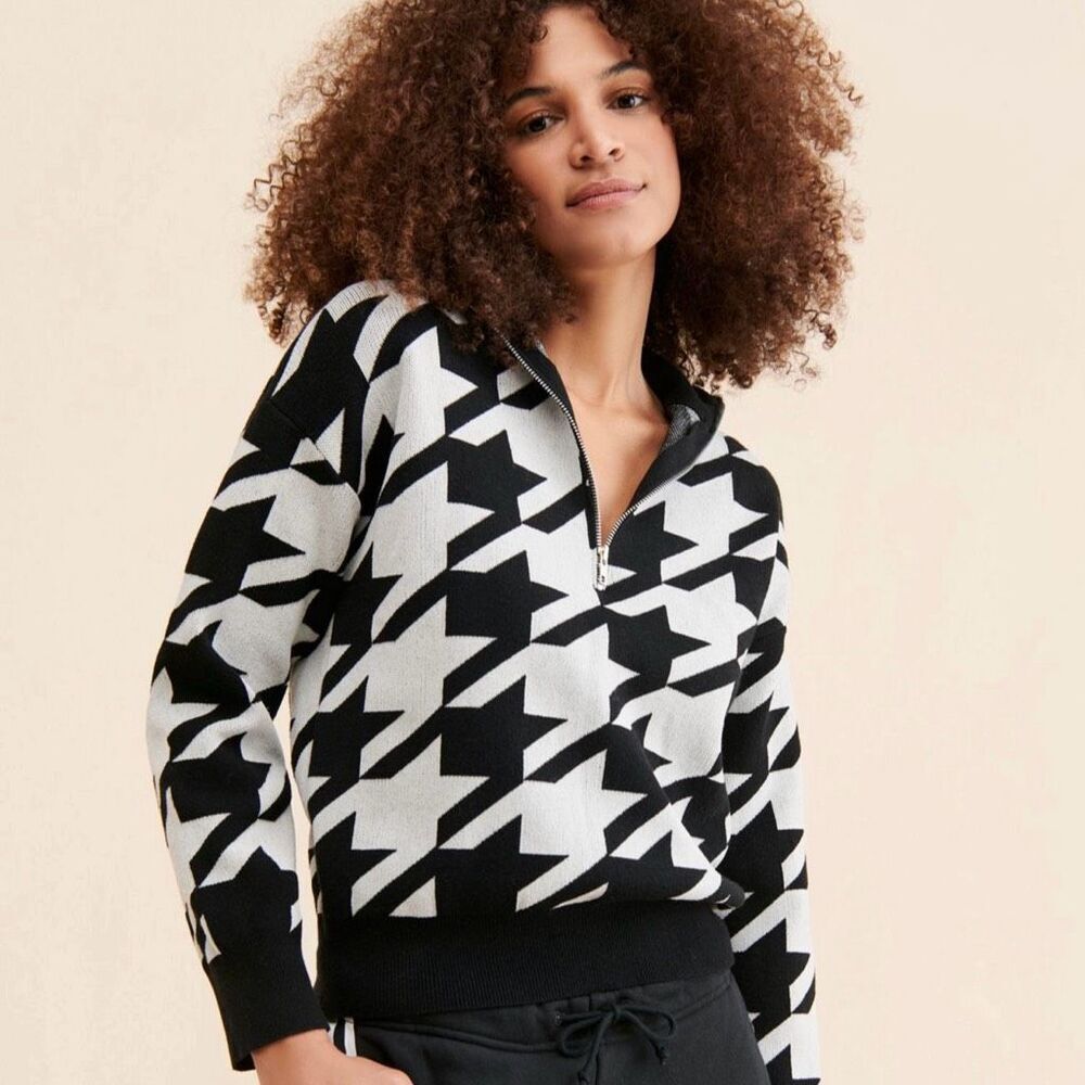 Anthropologie Sz L houndstooth quarter zip sweat Vigoss new nwt